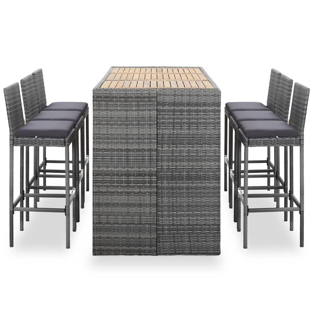 7 Piece Patio Bar Set with Cushions Poly Rattan Gray at Set Shop and Smile