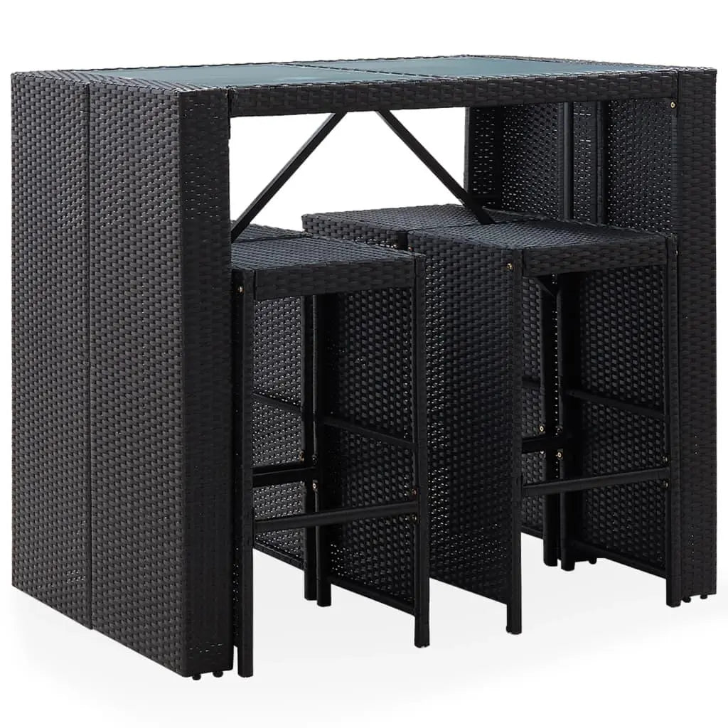5 Piece Patio Bar Set Poly Rattan and Glass Black at Set Shop and Smile