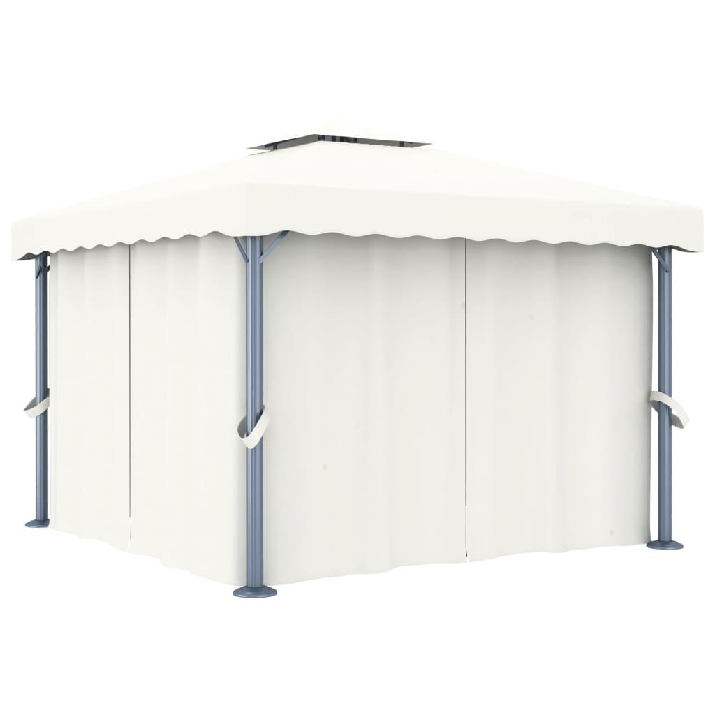 Gazebo with Curtain 9.8'x9.8' Cream White Aluminum at Set Shop and Smile