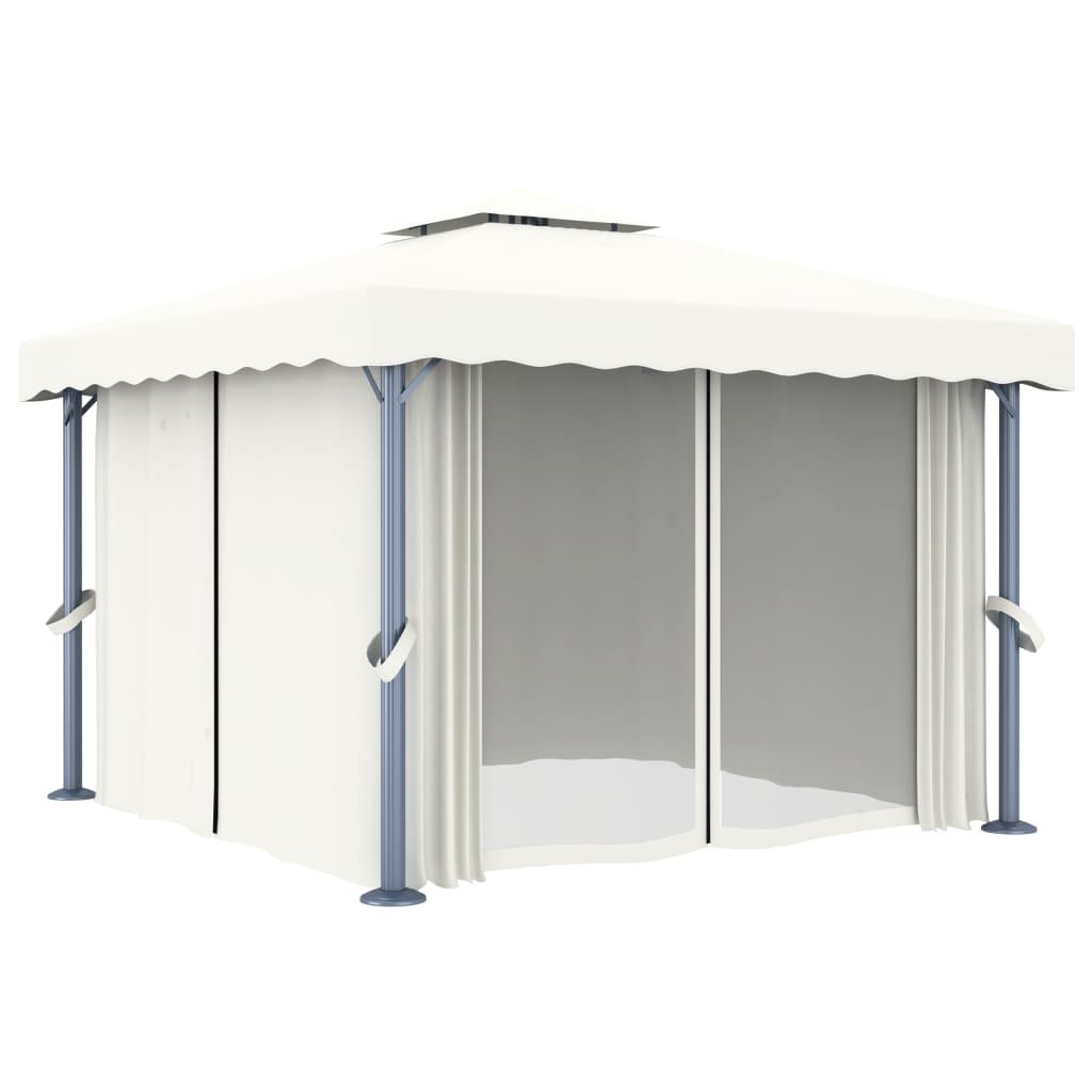 Gazebo with Curtain 9.8'x9.8' Cream White Aluminum at Set Shop and Smile
