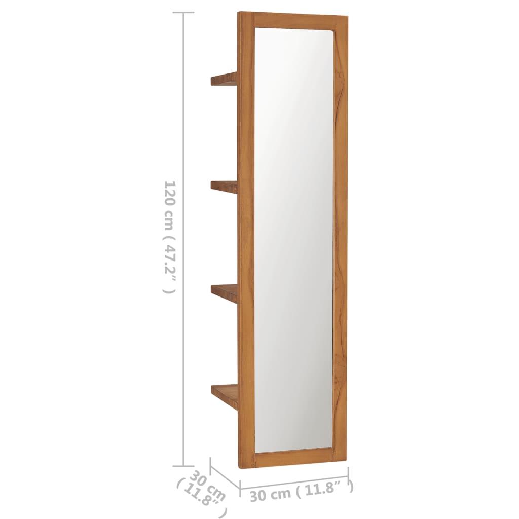 Wall Mirror with Shelves 11.8"x11.8"x47.2" Solid Teak Wood at Set Shop and Smile