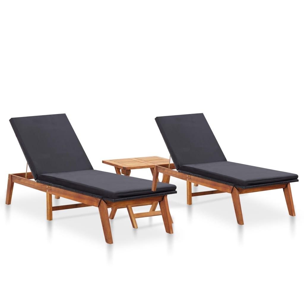 Sun Loungers 2 pcs with Table Poly Rattan and Solid Acacia Wood at Set Shop and Smile