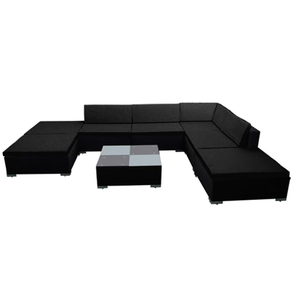 8 Piece Patio Lounge Set with Cushions Poly Rattan Black at Set Shop and Smile