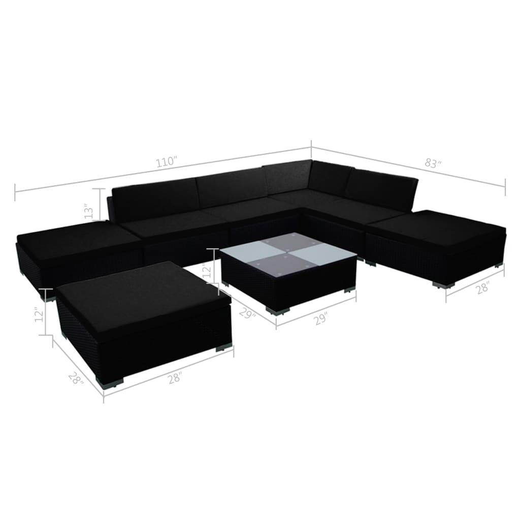 8 Piece Patio Lounge Set with Cushions Poly Rattan Black at Set Shop and Smile