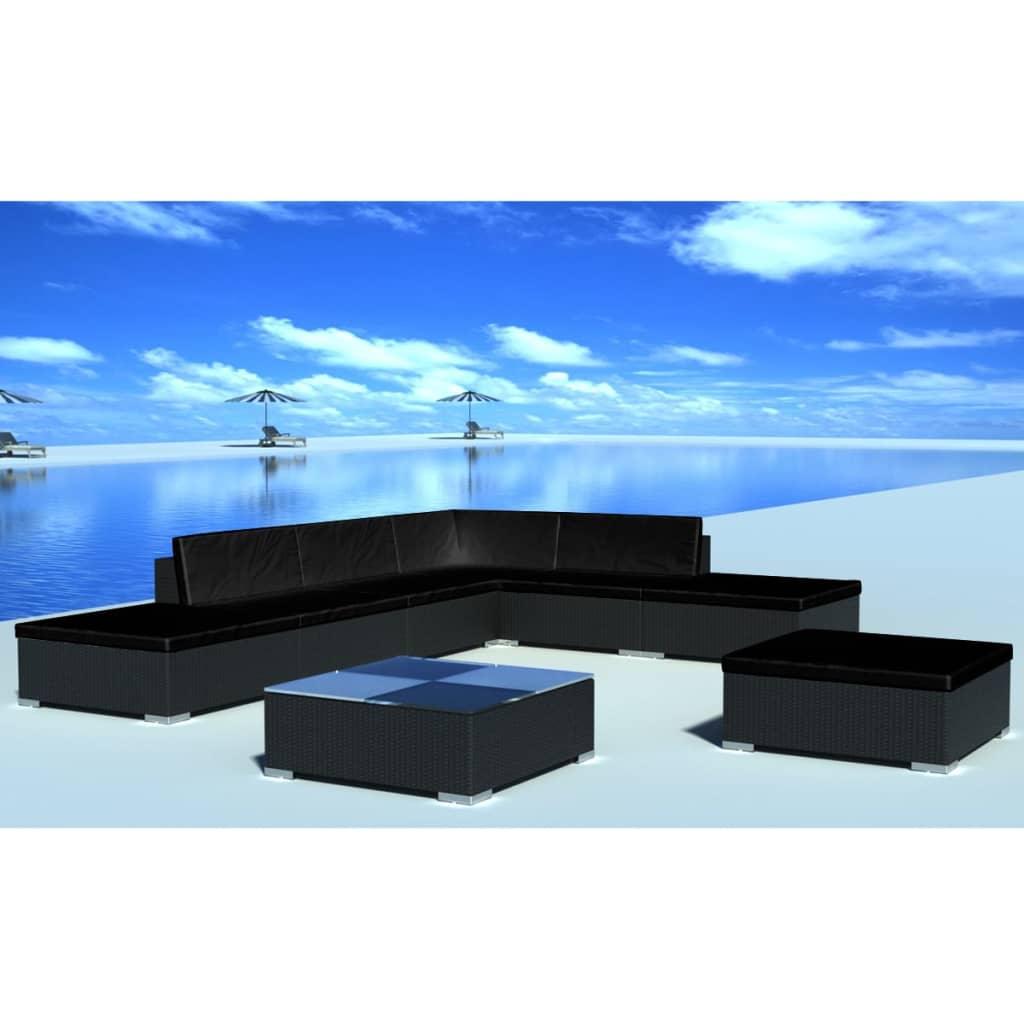8 Piece Patio Lounge Set with Cushions Poly Rattan Black at Set Shop and Smile