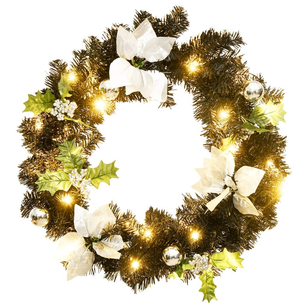 Christmas Wreath with LED Lights Black 23.6" PVC at Set Shop and Smile