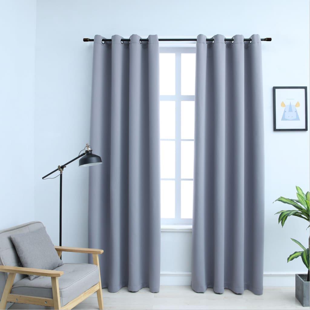 Blackout Curtains with Rings 2 pcs Gray 54"x95" Fabric at Set Shop and Smile