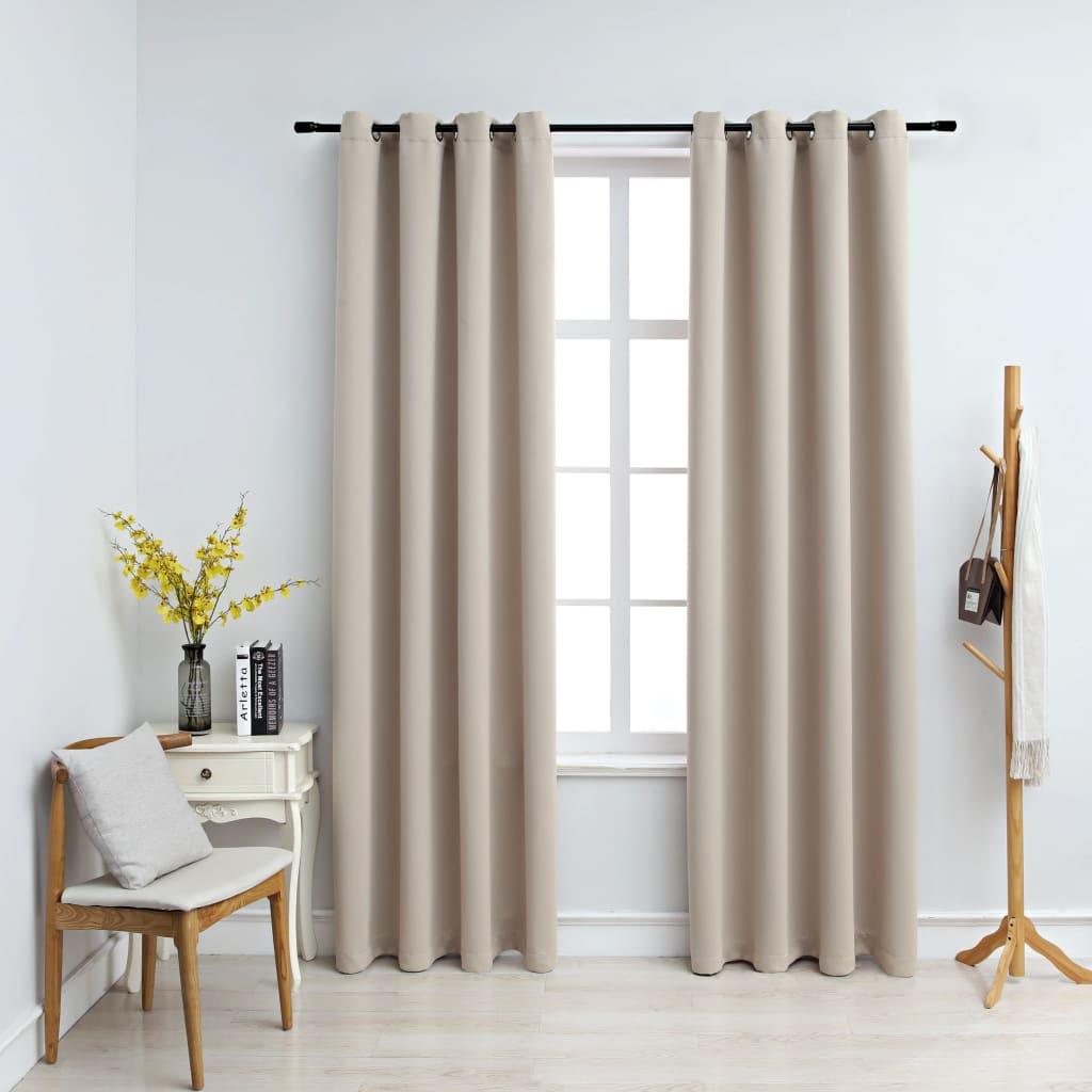 Blackout Curtains with Rings 2 pcs Beige 54"x63" Fabric at Set Shop and Smile