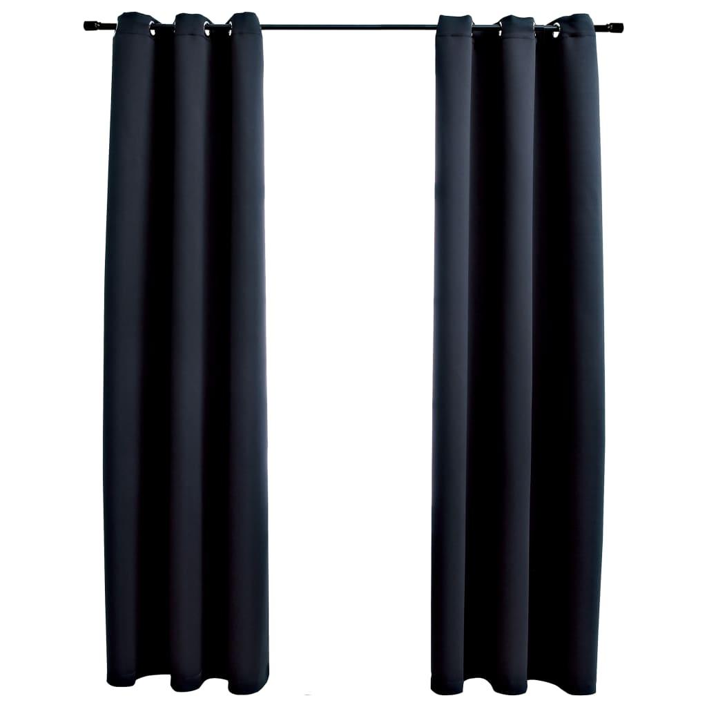 Blackout Curtains with Rings 2 pcs Black 37"x95" Fabric at Set Shop and Smile
