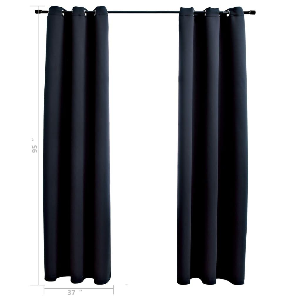 Blackout Curtains with Rings 2 pcs Black 37"x95" Fabric at Set Shop and Smile