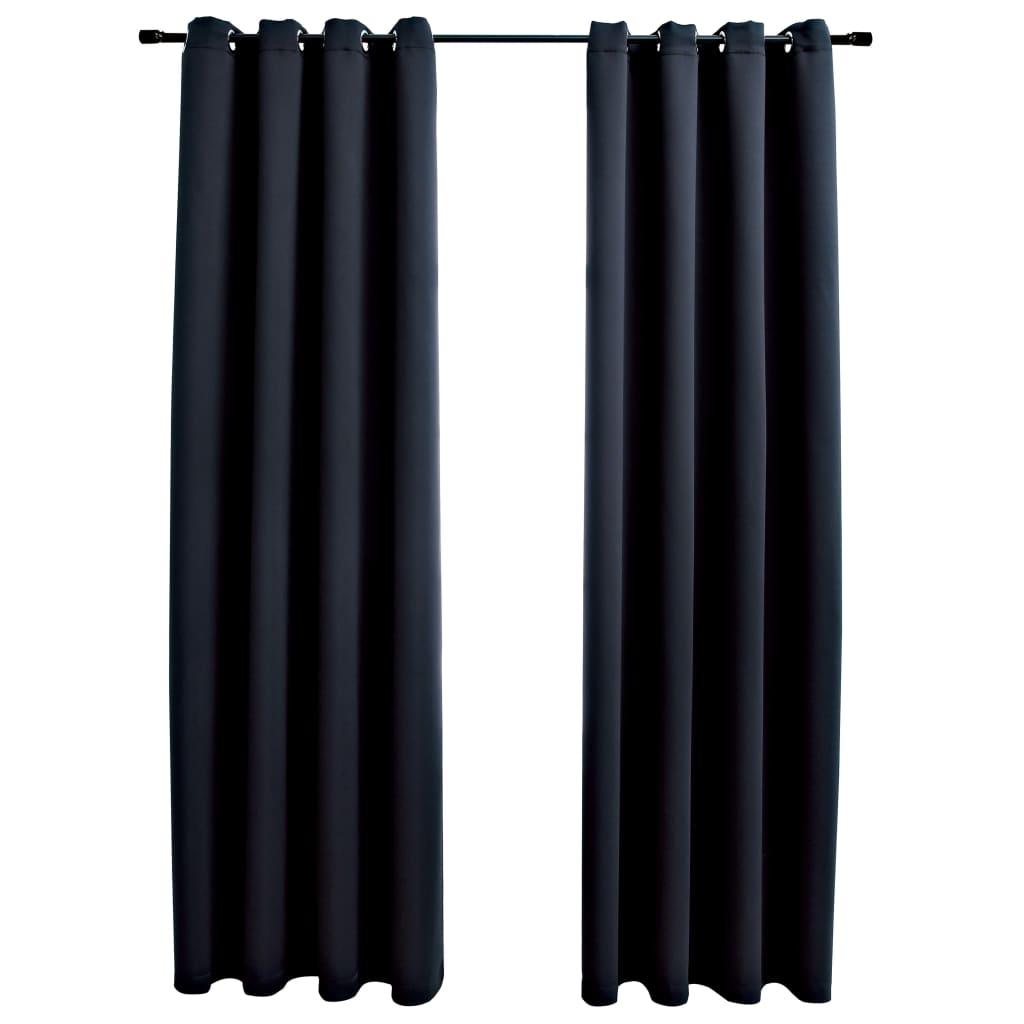 Blackout Curtains with Rings 2 pcs Black 54"x95" Fabric at Set Shop and Smile