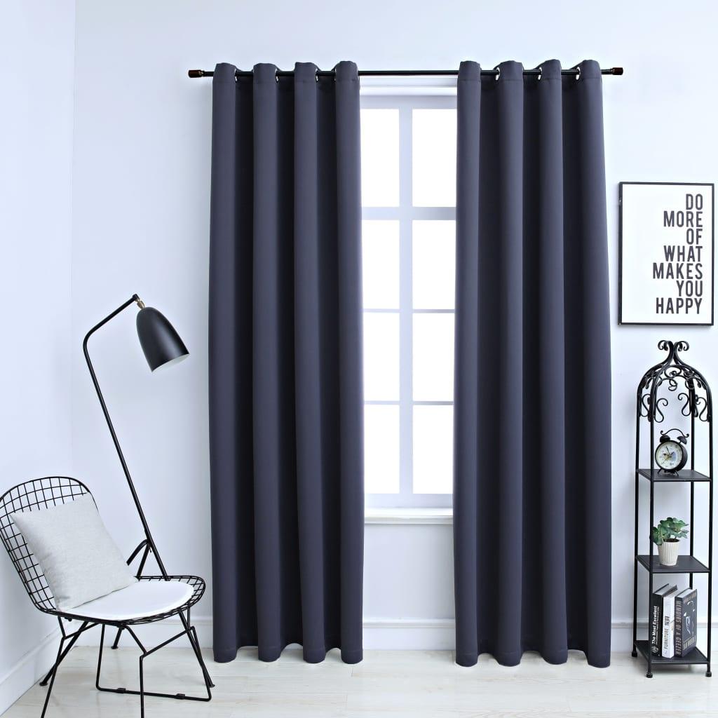 Blackout Curtains with Rings 2 pcs Anthracite 54"x63" Fabric at Set Shop and Smile