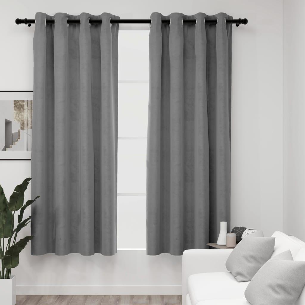 Blackout Curtains with Rings 2 pcs Gray 54"x63" Velvet at Set Shop and Smile