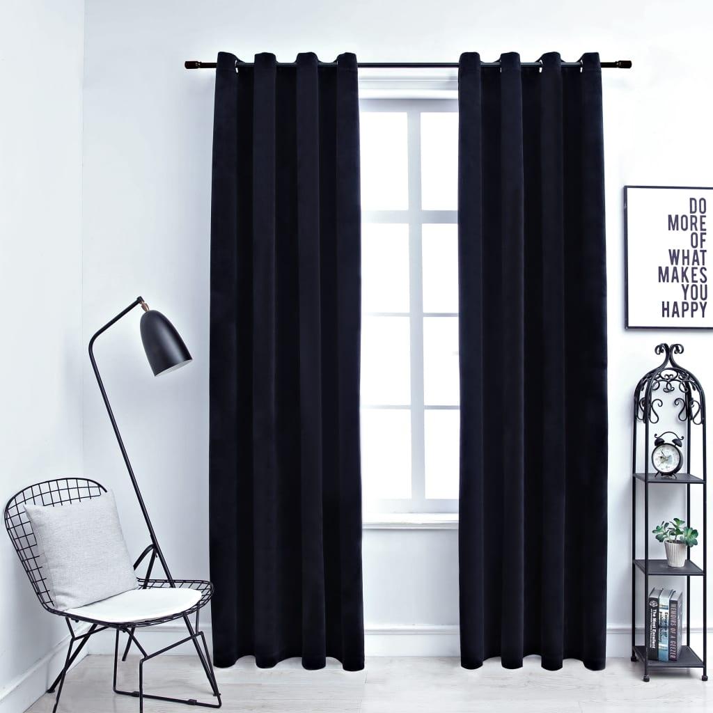 Blackout Curtains with Rings 2 pcs Black 54"x63" Velvet at Set Shop and Smile