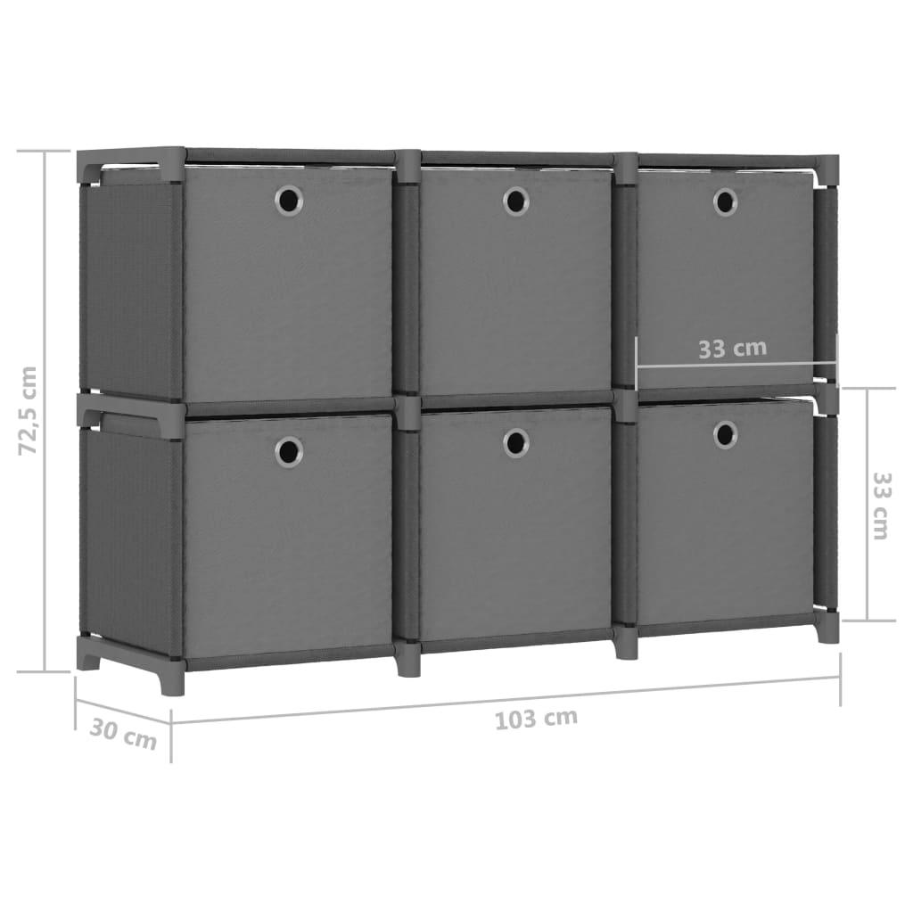 6-Cube Display Shelf with Boxes Gray 40.6"x11.8"x28.5" Fabric at Set Shop and Smile