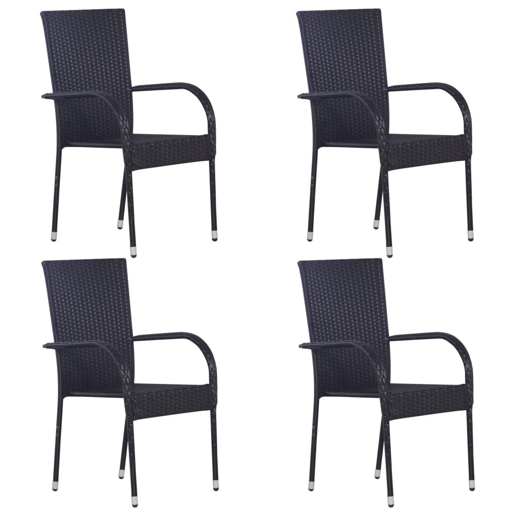 Stackable Patio Chairs 4 pcs Poly Rattan Black at Set Shop and Smile