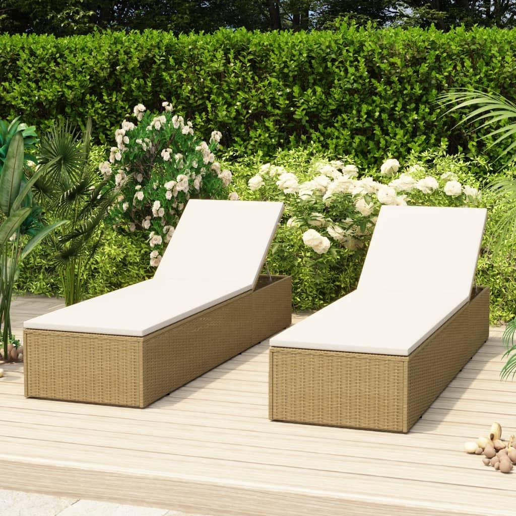 Sunlounger Poly Rattan Brown and Cream White at Set Shop and Smile