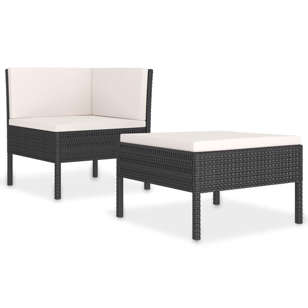 2 Piece Patio Lounge Set with Cushions Poly Rattan Black at Set Shop and Smile