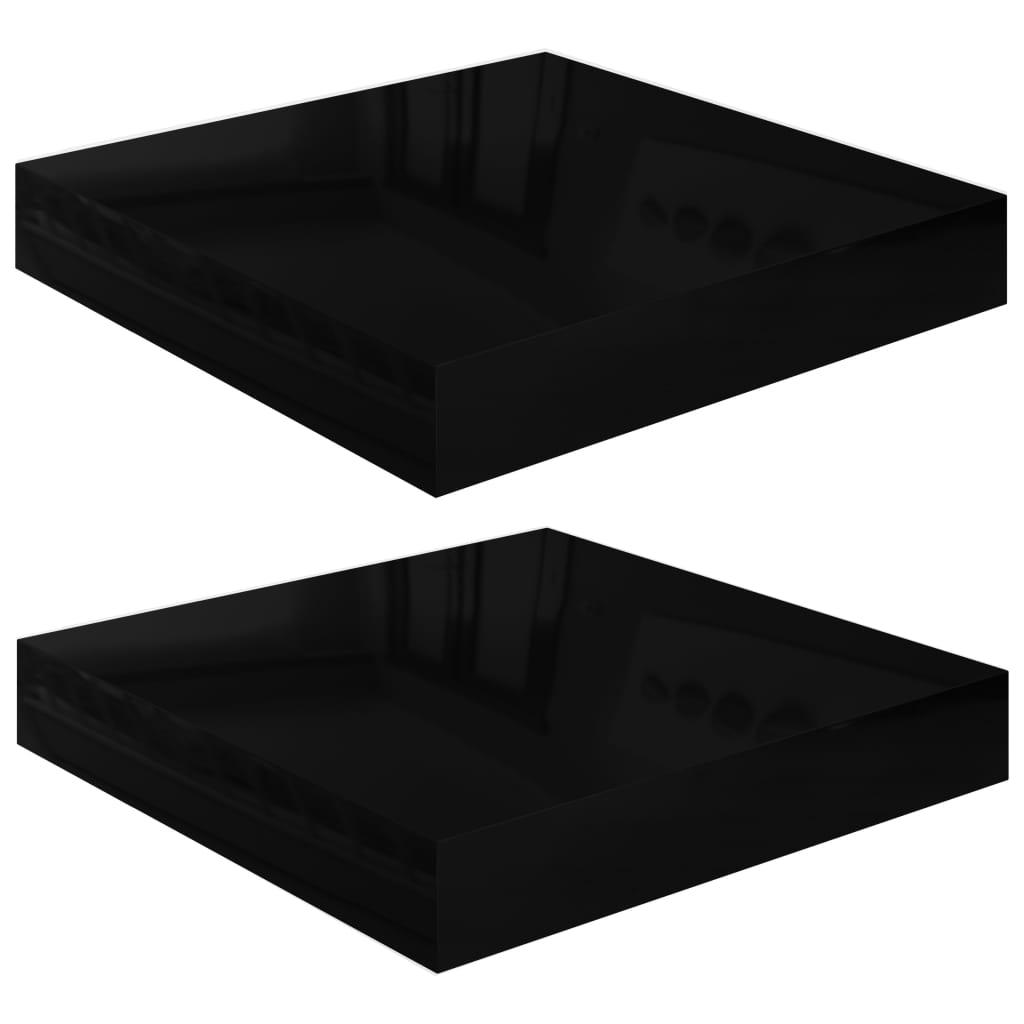 Floating Wall Shelves 2 pcs High Gloss Black 9.1"x9.3"x1.5" MDF at Set Shop and Smile