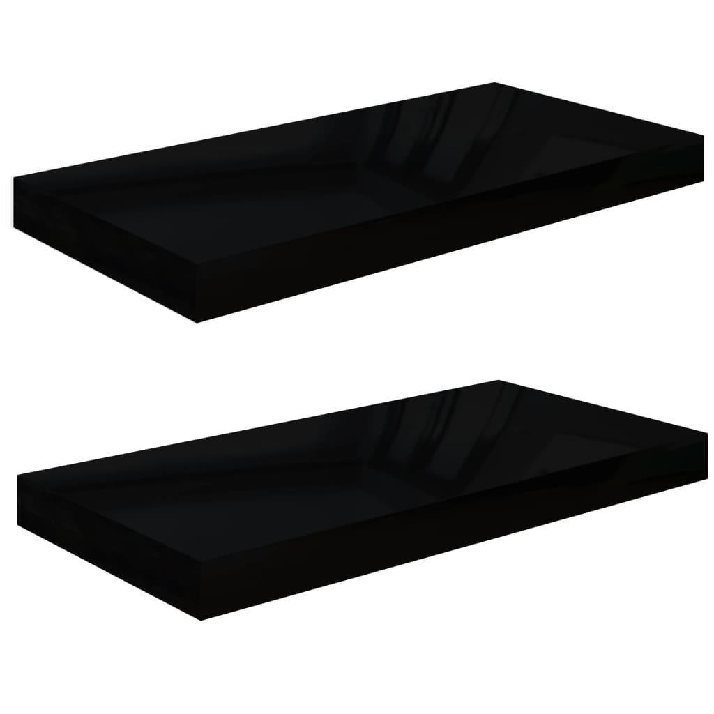 Floating Wall Shelves 2 pcs High Gloss Black 19.7"x9.1"x1.5" MDF at Set Shop and Smile