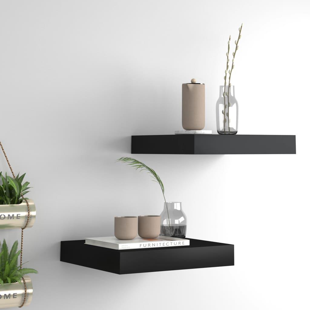 Floating Wall Shelves 2 pcs Black 9.1"x9.3"x1.5" MDF at Set Shop and Smile