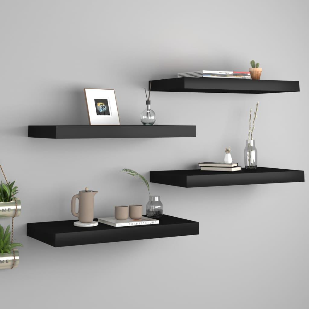 Floating Wall Shelves 4 pcs Black 19.7"x9.1"x1.5" MDF at Set Shop and Smile