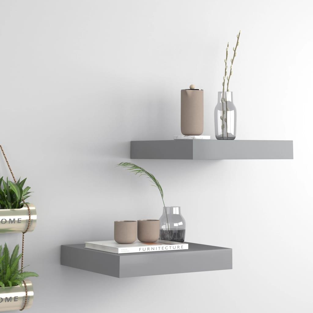Floating Wall Shelves 2 pcs Gray 9.1"x9.3"x1.5" MDF at Set Shop and Smile