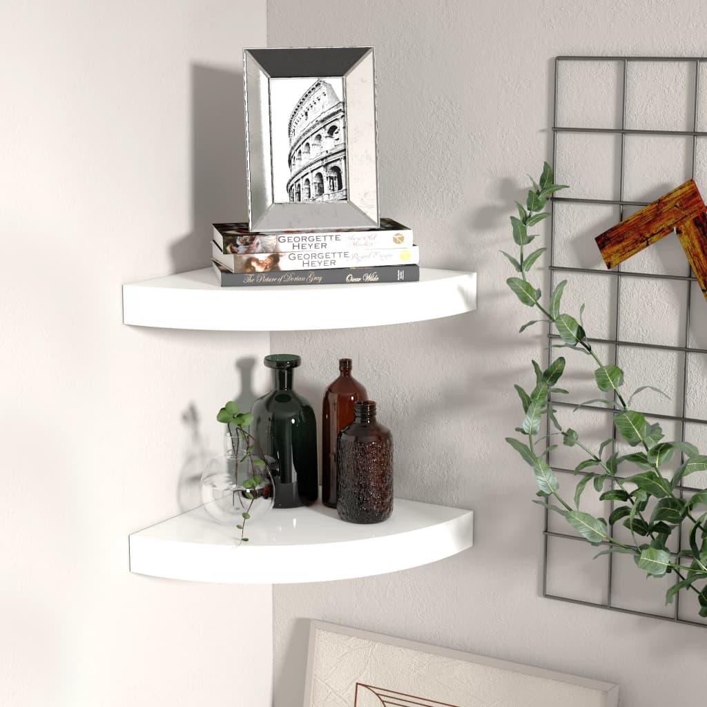 Floating Corner Shelves 2 pcs High Gloss White 9.8"x9.8"x1.5" MDF at Set Shop and Smile