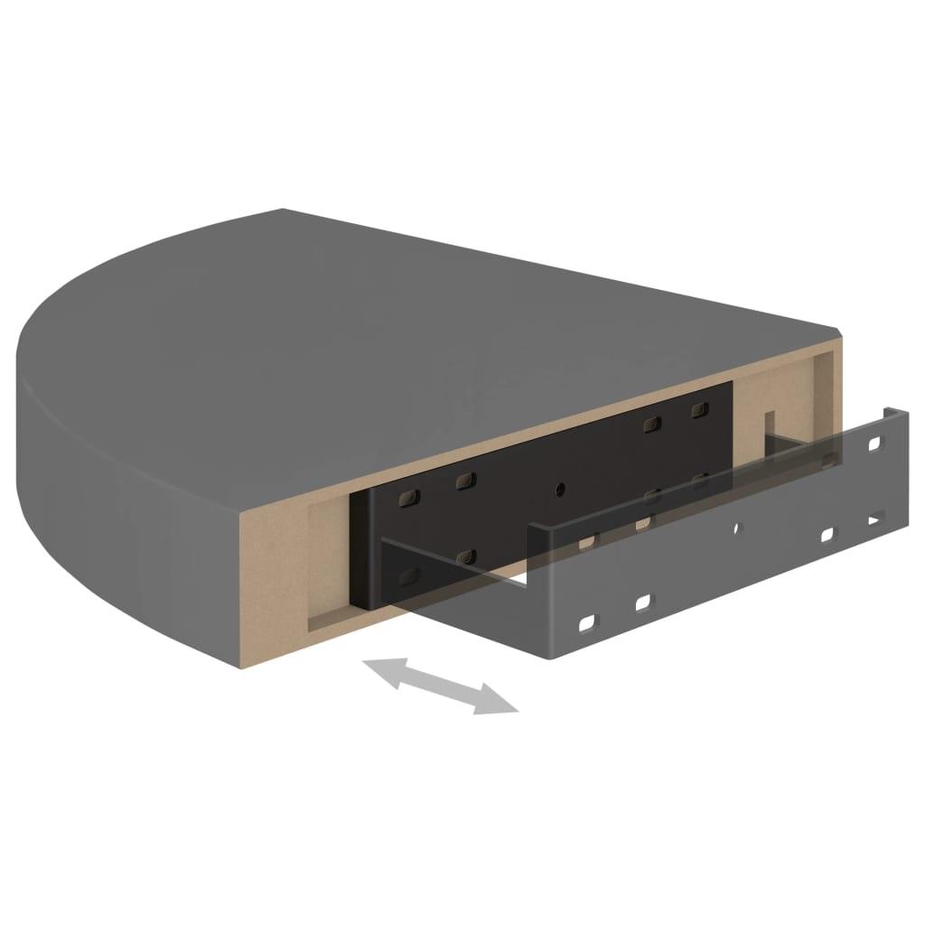 Floating Corner Shelves 2 pcs High Gloss Gray 9.8"x9.8"x1.5" MDF at Set Shop and Smile