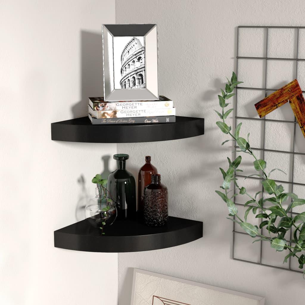 Floating Corner Shelves 2 pcs Black 9.8"x9.8"x1.5" MDF at Set Shop and Smile