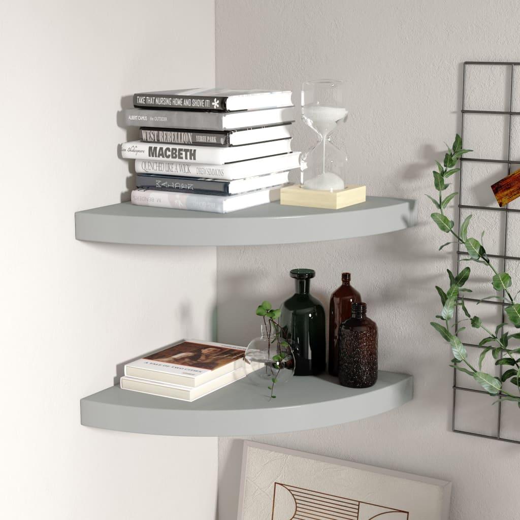 Floating Corner Shelves 2 pcs Gray 13.8"x13.8"x1.5" MDF at Set Shop and Smile