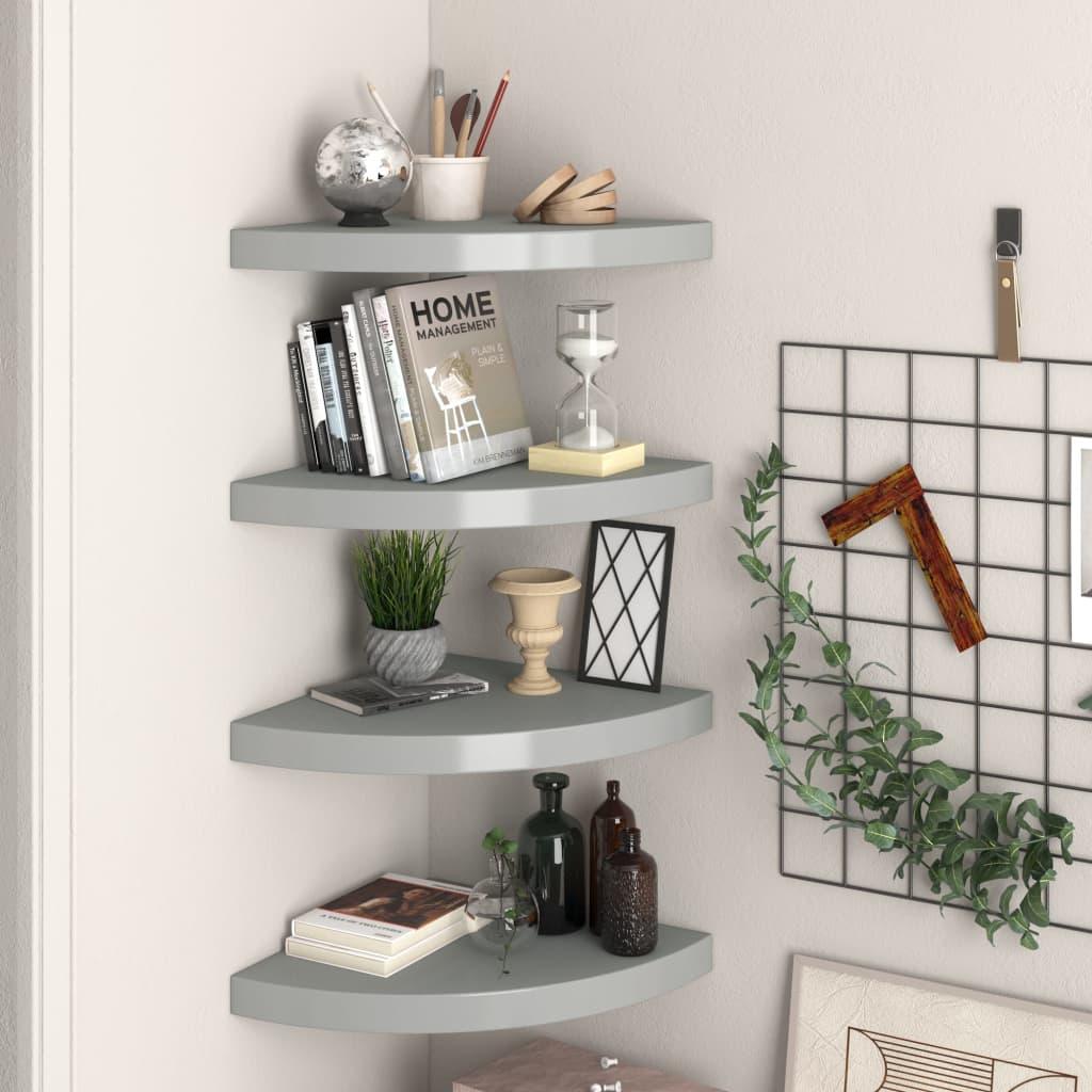 Floating Corner Shelves 4 pcs Gray 13.8"x13.8"x1.5" MDF at Set Shop and Smile