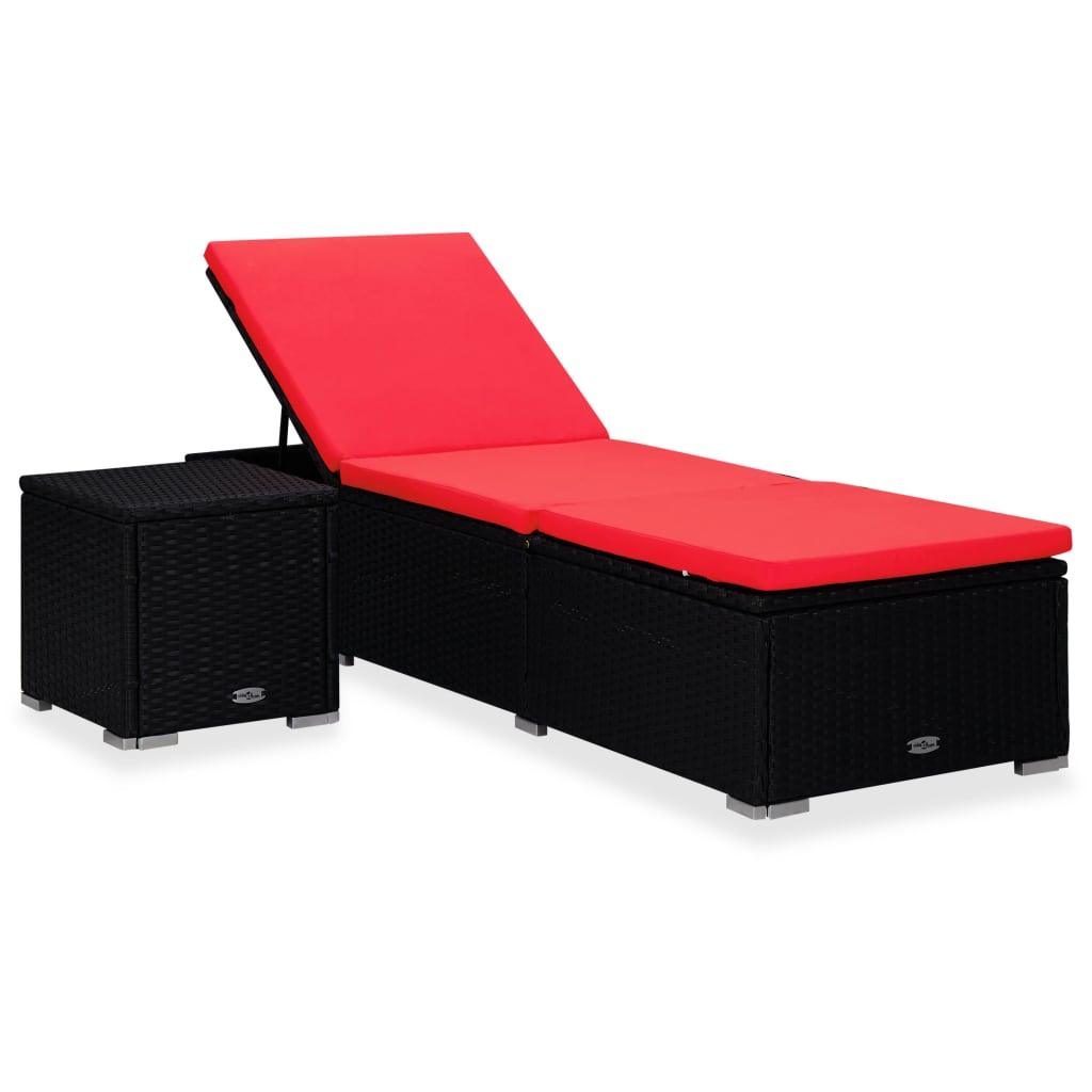 Sun Lounger with Cushion and Tea Table Poly Rattan Red at Set Shop and Smile