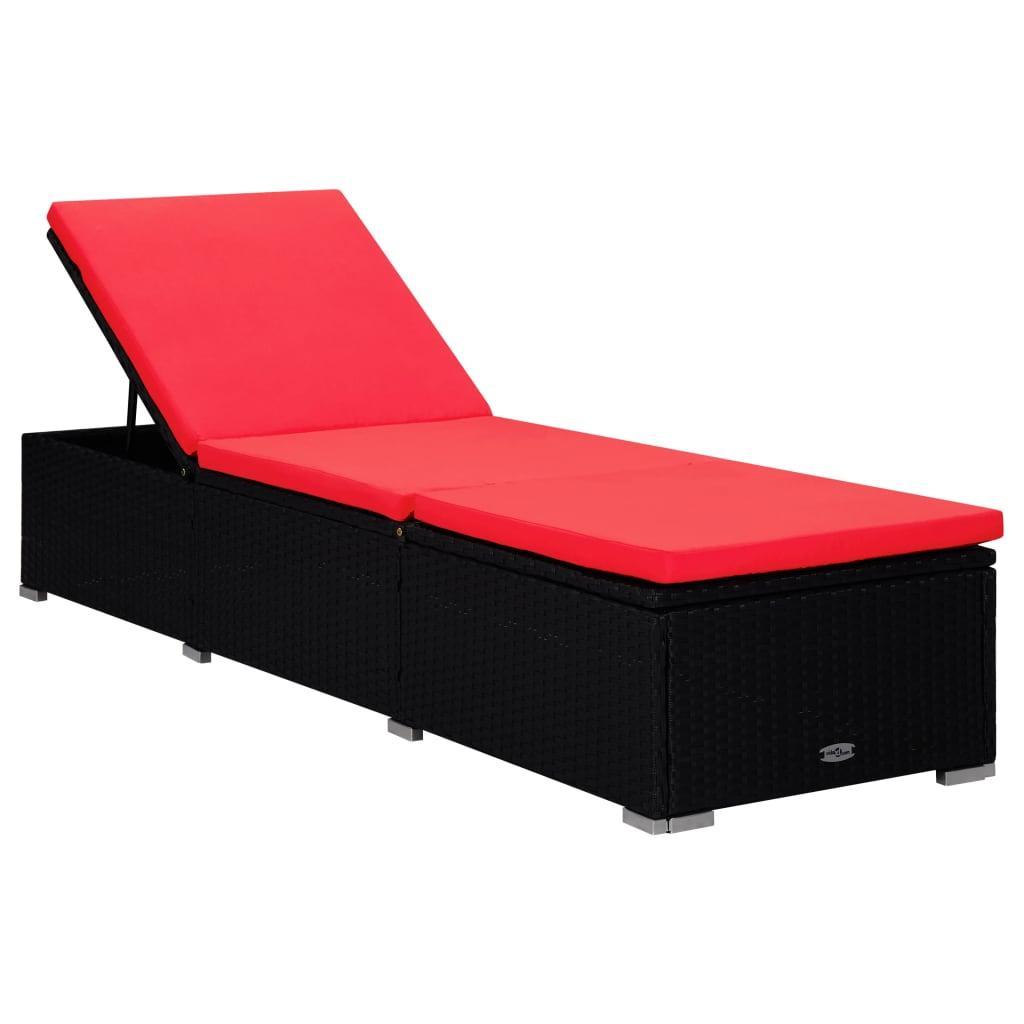 Sun Lounger with Cushion and Tea Table Poly Rattan Red at Set Shop and Smile