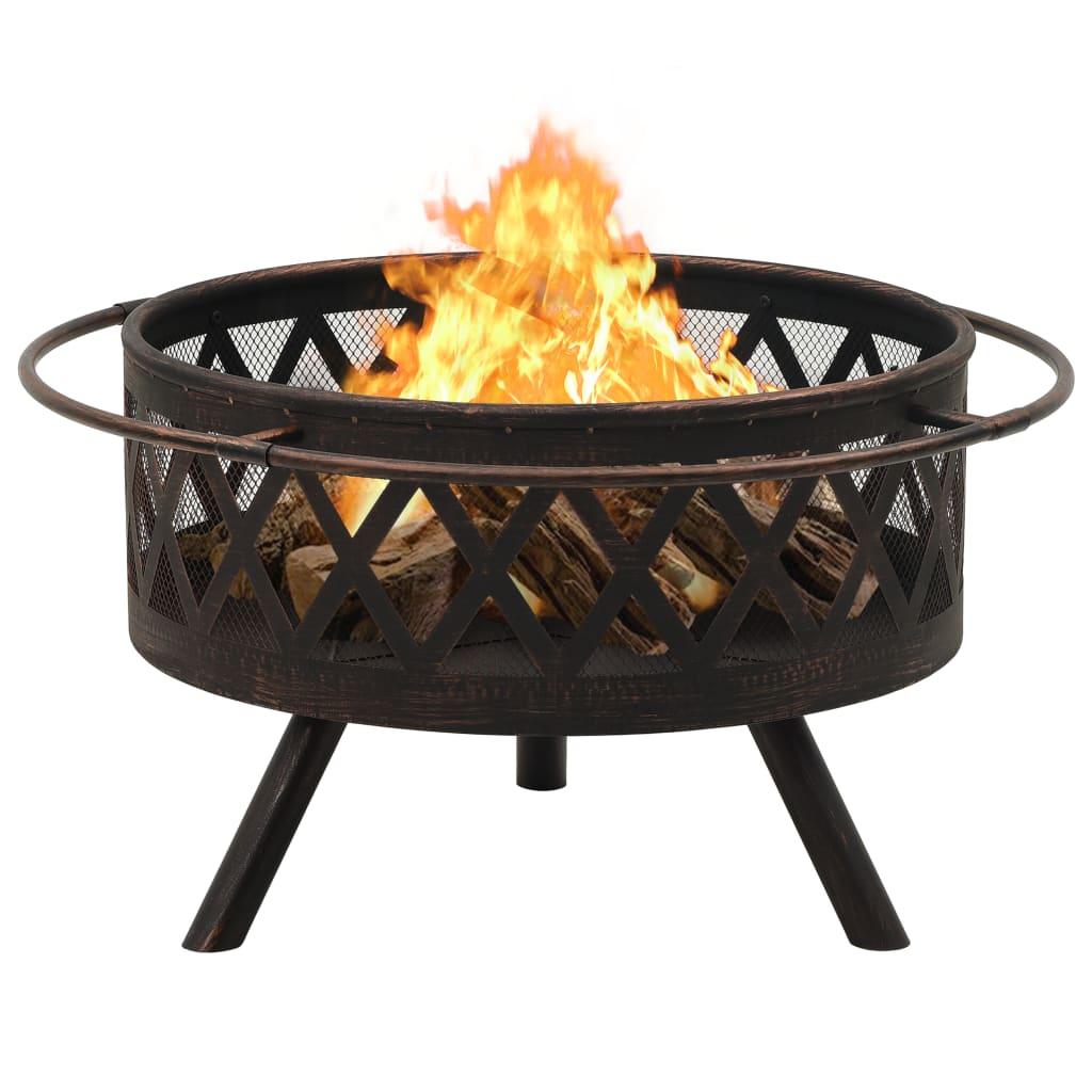 Rustic Fire Pit with Poker 29.9" XXL Steel at Set Shop and Smile