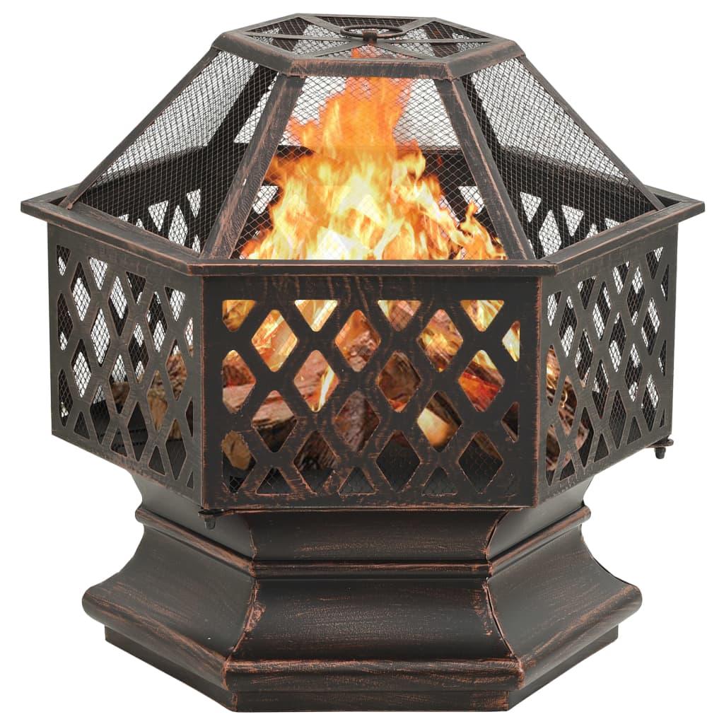 Rustic Fire Pit with Poker 24.4"x21.3"x22" XXL Steel at Set Shop and Smile