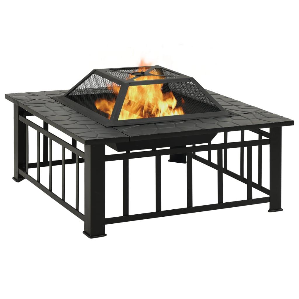 Garden Fire Pit with Poker 31.9"x31.9"x18.5" XXL Steel at Set Shop and Smile