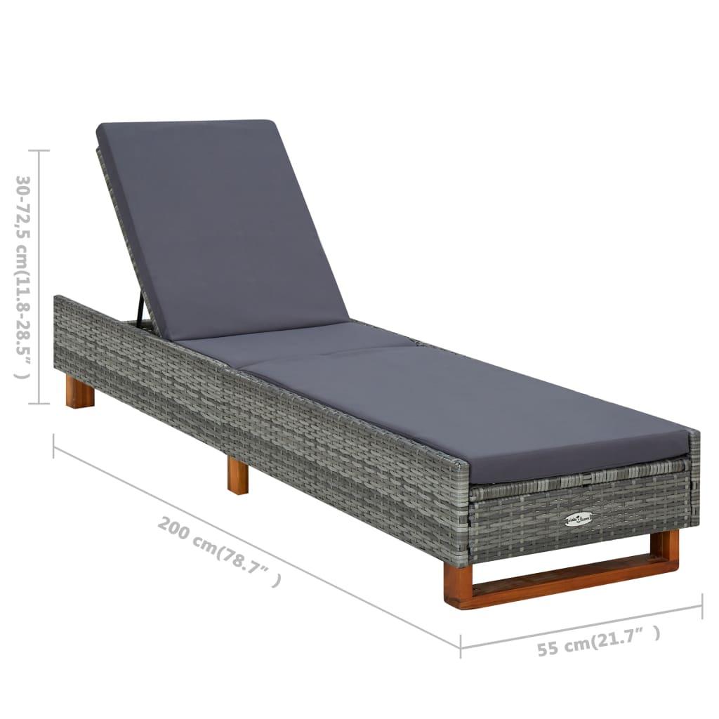 Sunbed with Cushion Poly Rattan Gray at Set Shop and Smile