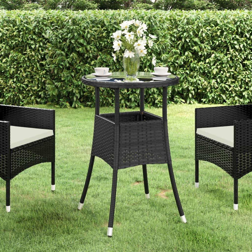 Patio Table Ø23.6"x29.5" Tempered Glass and Poly Rattan Black at Set Shop and Smile