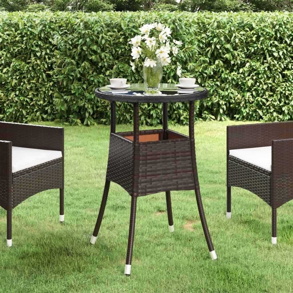 Patio Table Ø23.6"x29.5" Tempered Glass and Poly Rattan Brown at Set Shop and Smile