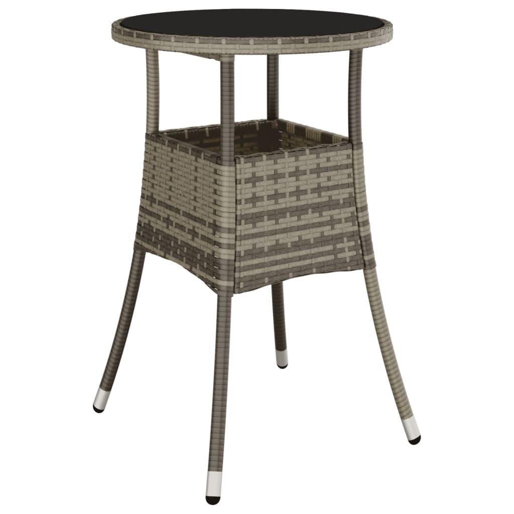 Patio Table Ø23.6"x29.5" Tempered Glass and Poly Rattan Gray at Set Shop and Smile