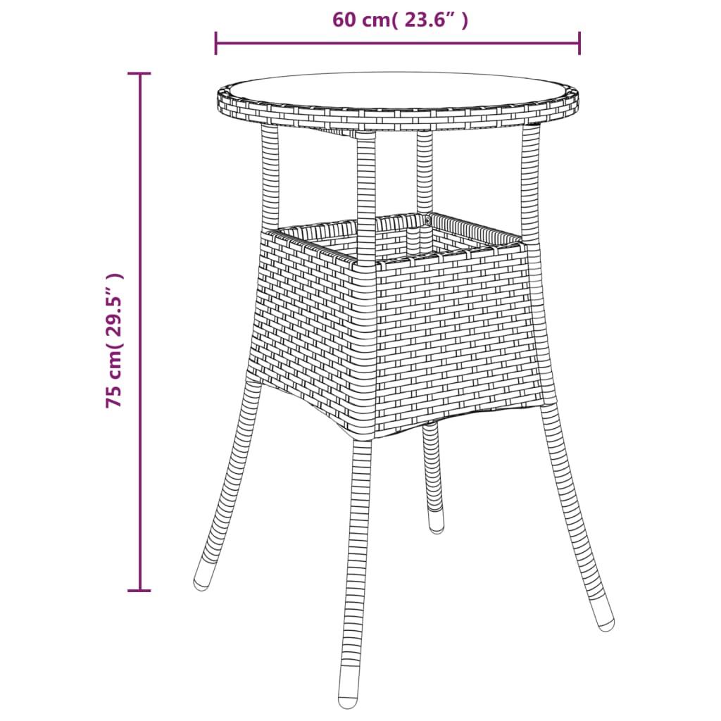 Patio Table Ø23.6"x29.5" Tempered Glass and Poly Rattan Gray at Set Shop and Smile