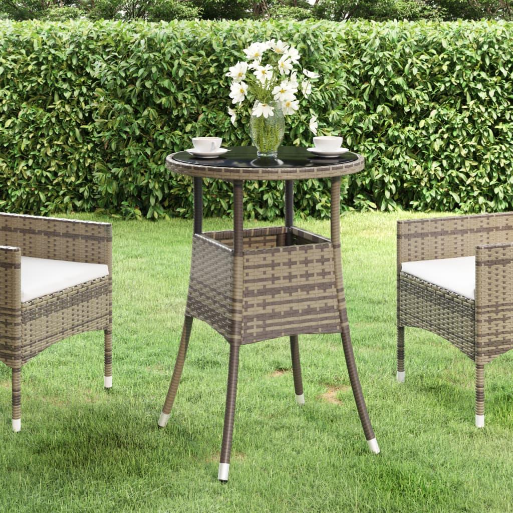 Patio Table Ø23.6"x29.5" Tempered Glass and Poly Rattan Gray at Set Shop and Smile