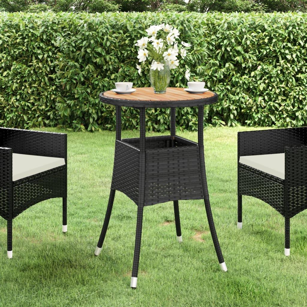 Patio Table Ø23.6"x29.5" Acacia Wood and Poly Rattan Black at Set Shop and Smile