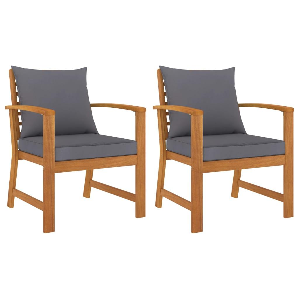 Patio Chairs 2 pcs with Dark Gray Cushion Solid Acacia Wood at Set Shop and Smile