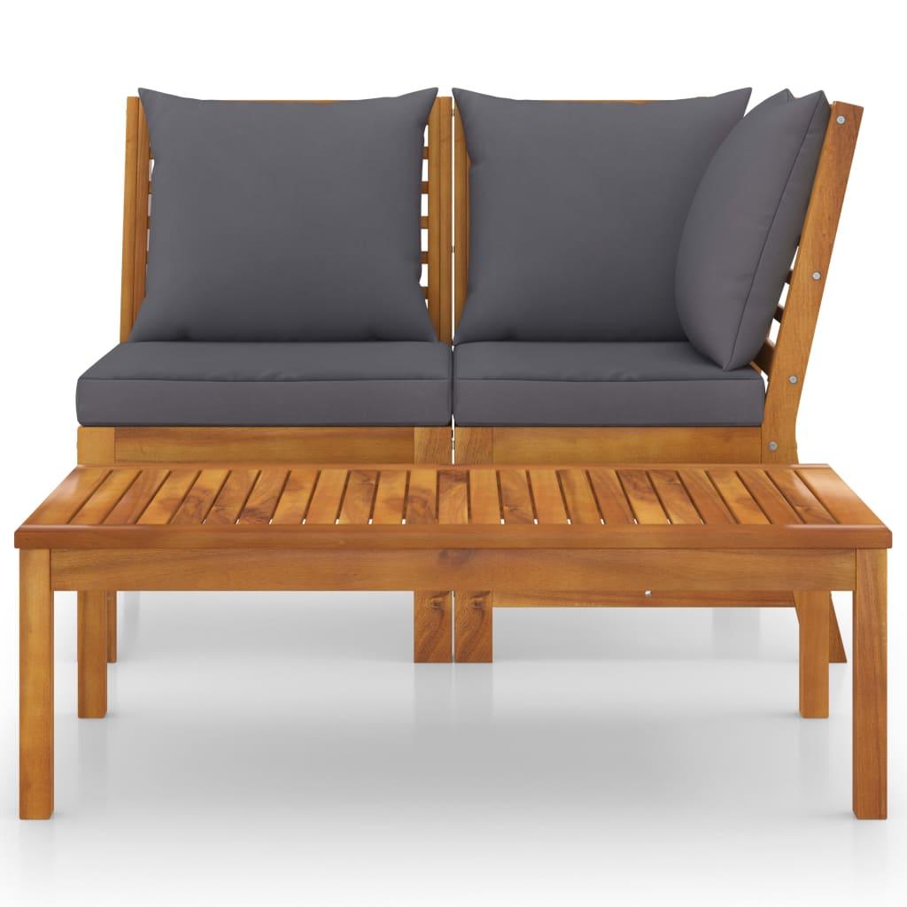 3 Piece Patio Lounge Set with Dark Gray Cushion Solid Acacia Wood at Set Shop and Smile