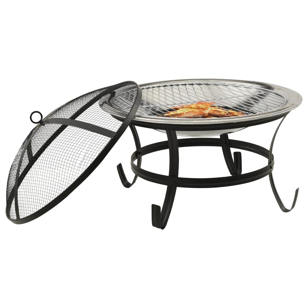 2-in-1 Fire Pit and BBQ with Poker 22"x22"x19.3" Stainless Steel at Set Shop and Smile