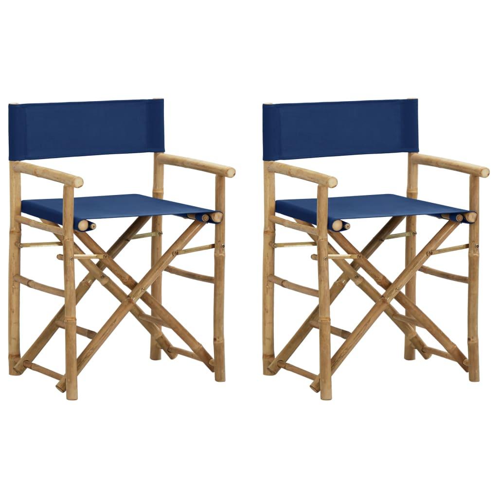 Folding Director's Chairs 2 pcs Blue Bamboo and Fabric at Set Shop and Smile