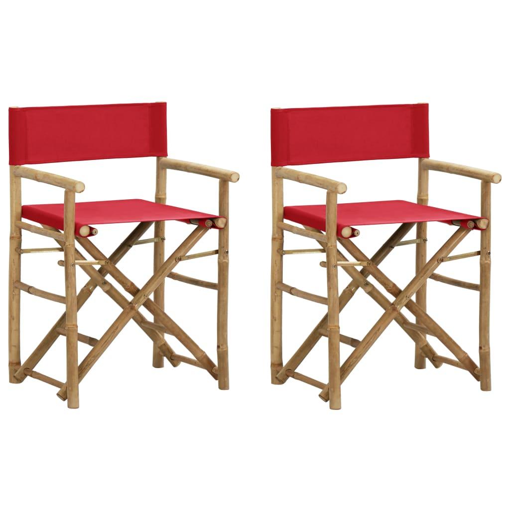 Folding Director's Chairs 2 pcs Red Bamboo and Fabric at Set Shop and Smile