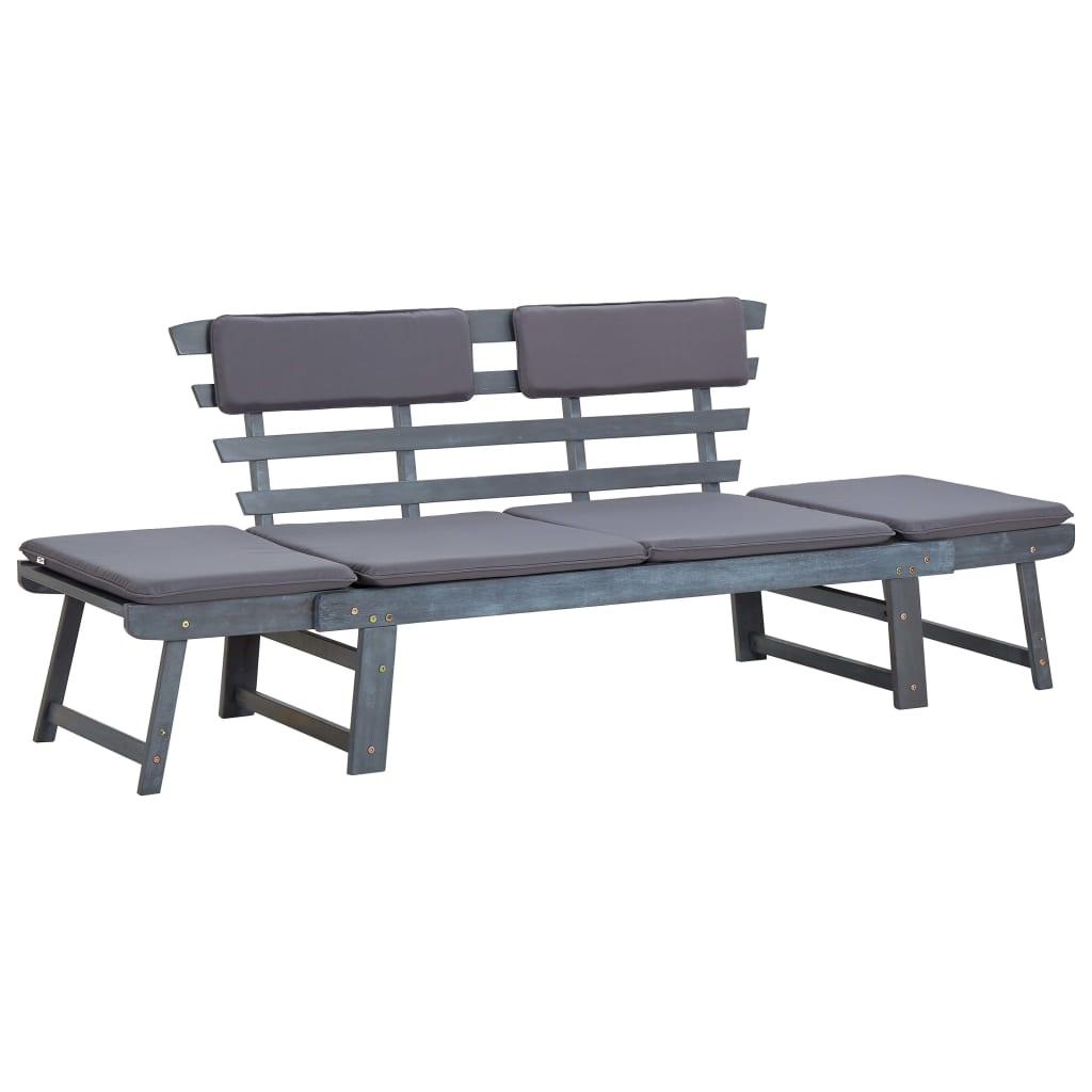 Patio Bench with Cushions 2-in-1 74.8" Gray Solid Acacia Wood at Set Shop and Smile